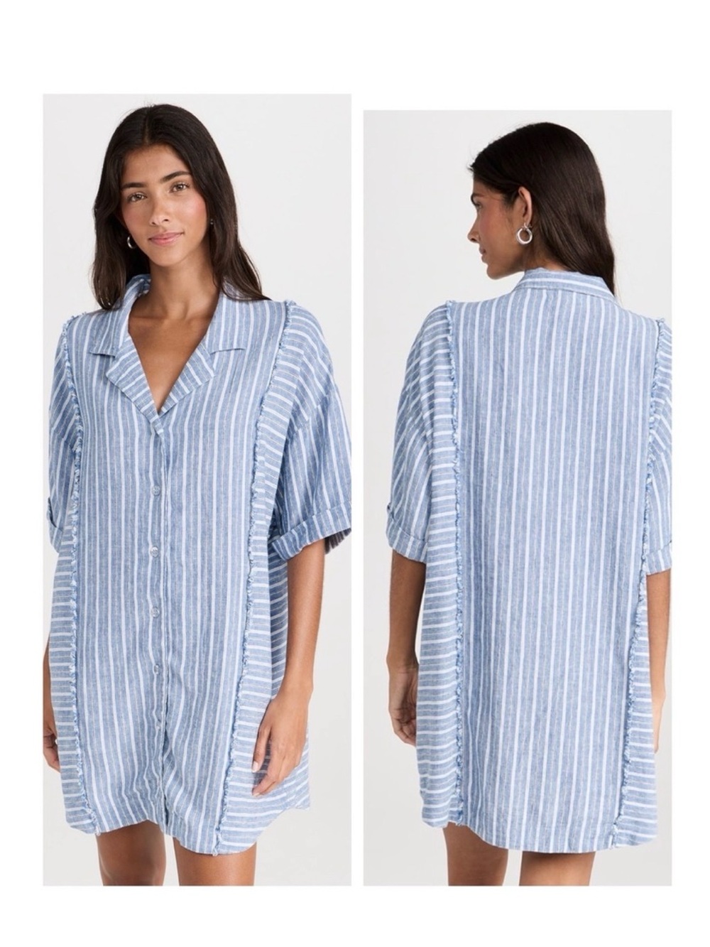 Z Supply Jayden Striped Linen-Blend Shirt Dress in the color Marina Blue Size M
